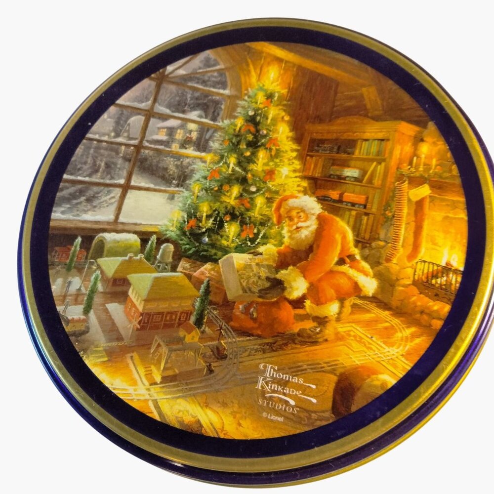 Thomas Kinkade Studios Christmas Cookie Tin Decorative Santa Scene Collectible